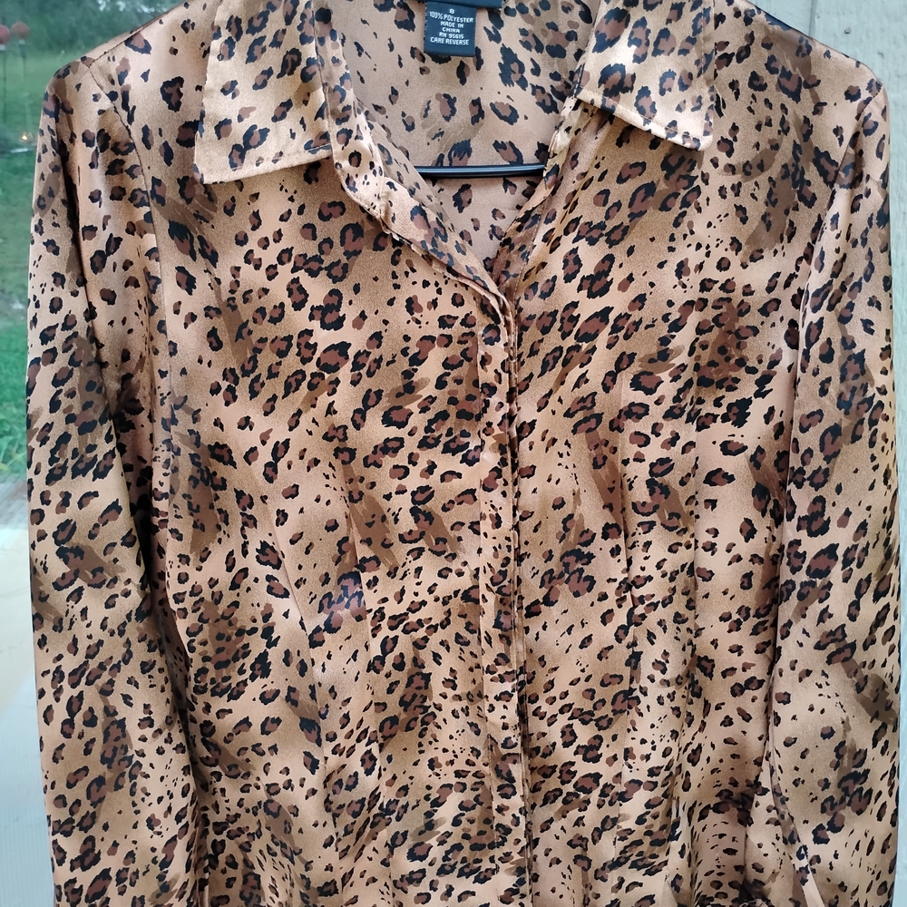 Rafaella Brown Animal Print Blouse Size 8